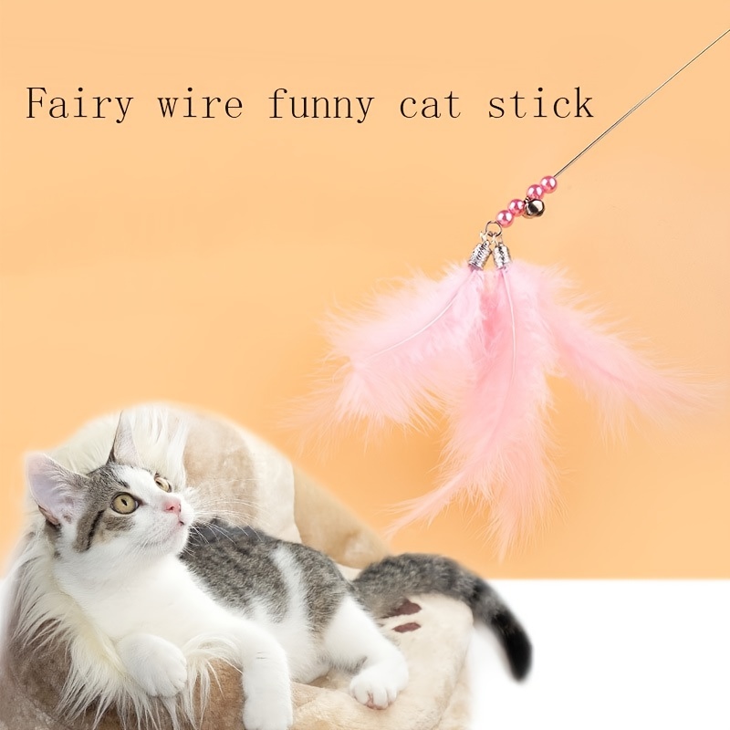 Pet Cat Feather Wand Interactive Toy Funny Cat Stick Natural - Temu