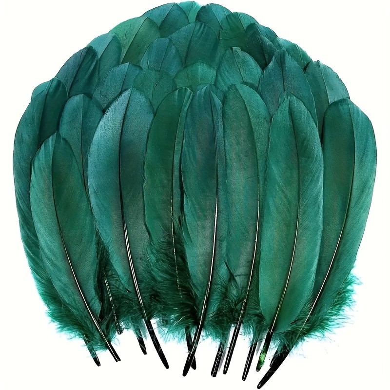 

120pcs Natural Black And Green Goose Feathers - 6-8 Inches - Perfect For Vintage Style Crafts, Cosplay, Weddings, Parties And Halloween Decorative Accessories