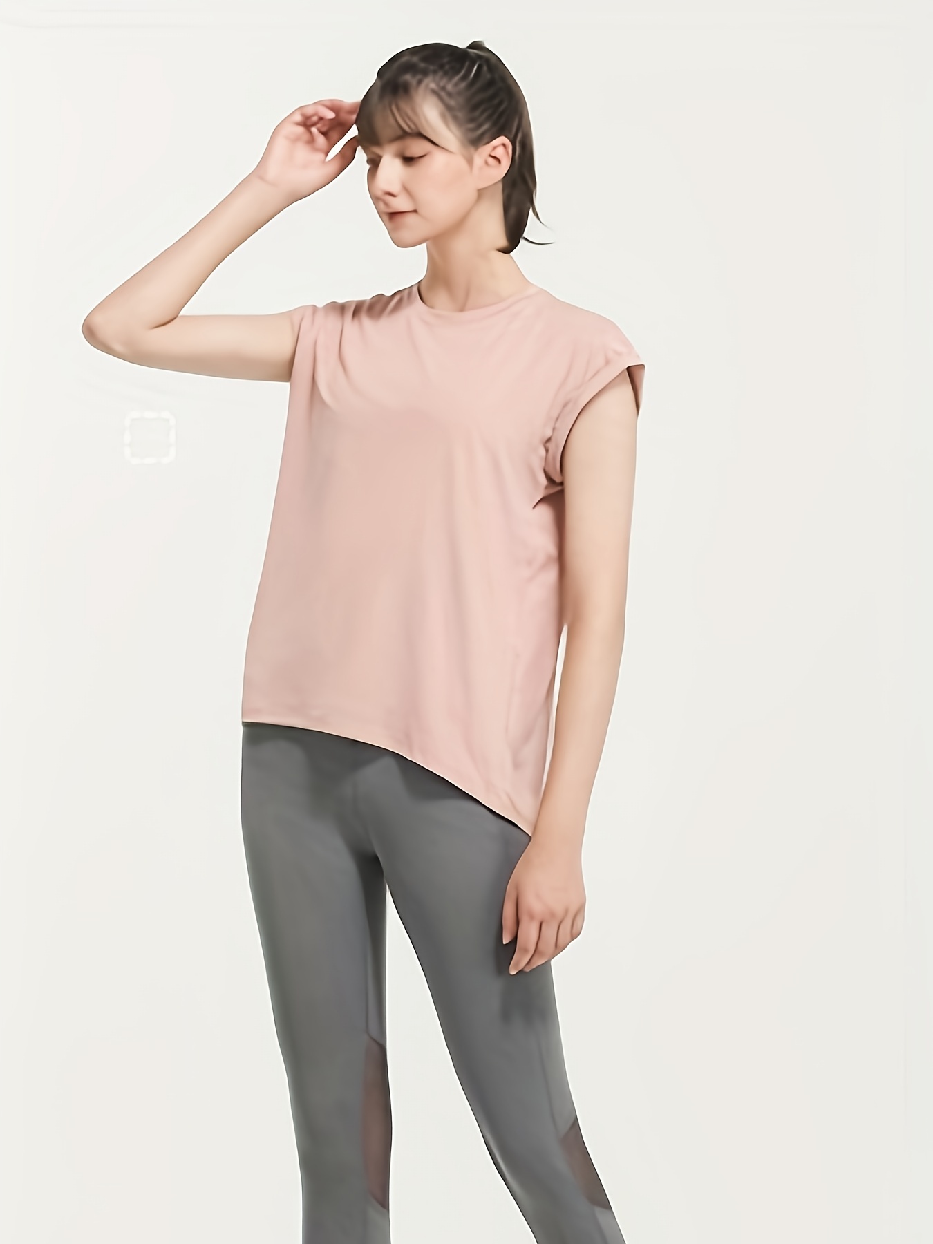 Women's Cropped Crossover Slim Fit Sports Top Crew Neck Long - Temu