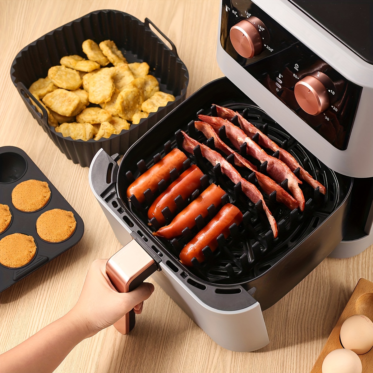 Square Silicone Air Fryer Accessories Bacon Hot Dog Rack 9 - Temu