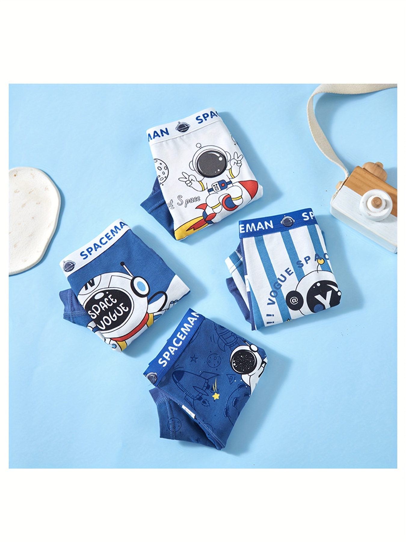 4 Pcs Toddler Boys Underwear 95% Cotton Soft Breathable Cartoon Spaceman  Pattern Comfy Boxers Briefs