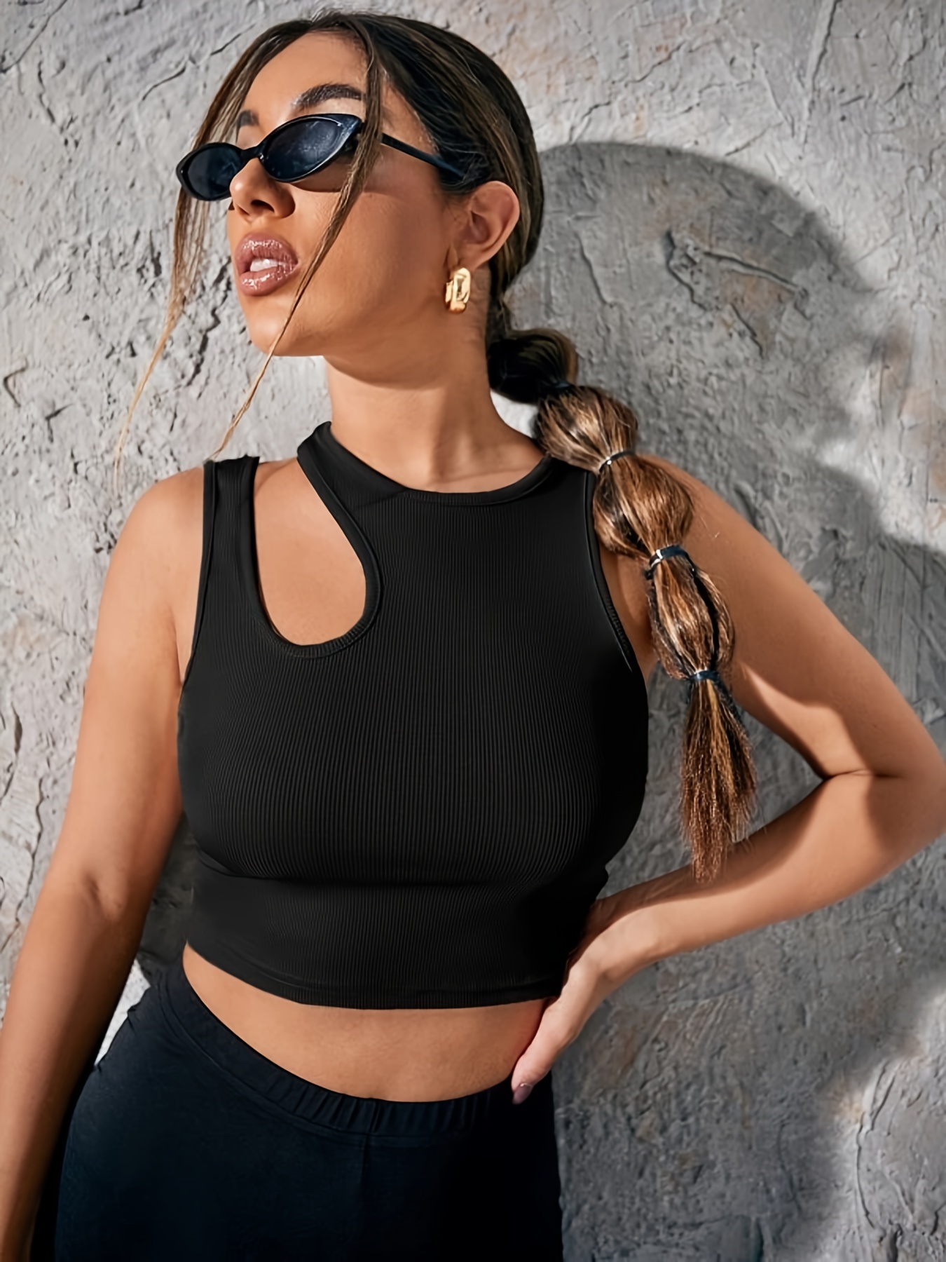 Women's Solid Color Rib Cut Tank Crop Tops Sexy Summer - Temu