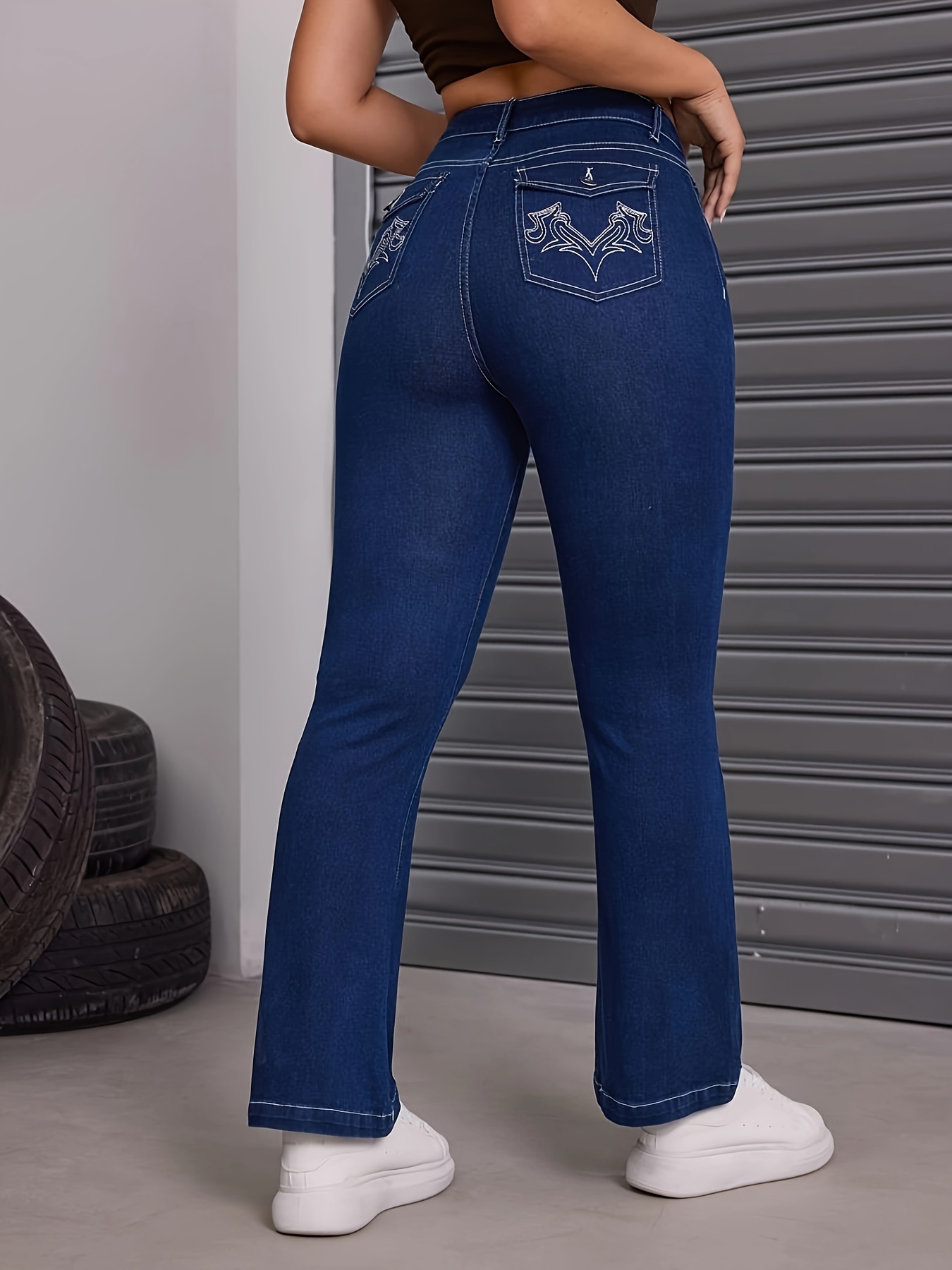 Blue Slim Fit Capris Skinny Jeans, Slight-Stretch Slash Pockets Versatile  High Waist Denim Pants, Women's Denim Jeans & Clothing