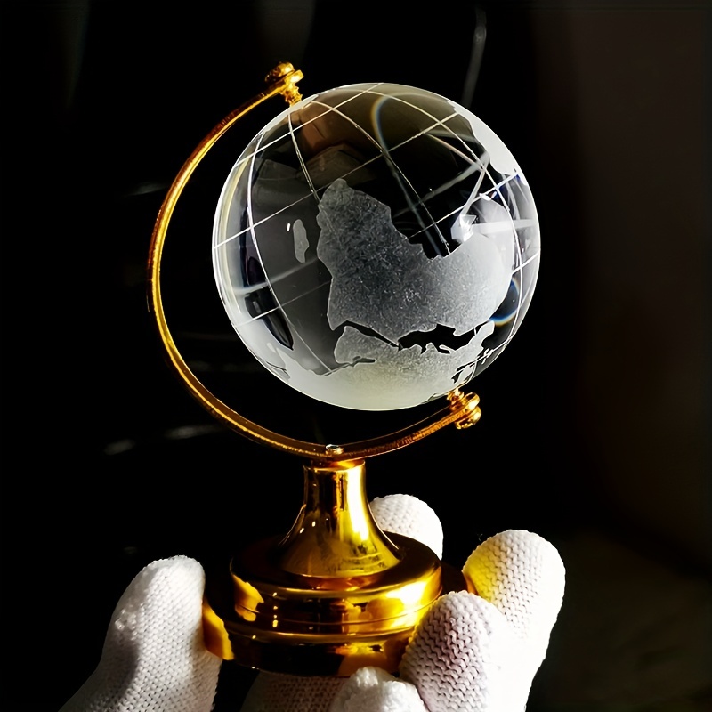 1pc, mini globe de cristal (5,08 cm), boule de verre de terre avec support  en métal de 8,89 cm de haut, monde de boule de cristal clair, décoration de