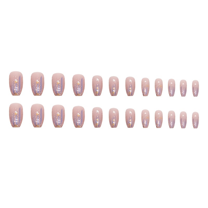 Glossy Short Ballet Fake Nails Aurora Purple Press On Nails - Temu