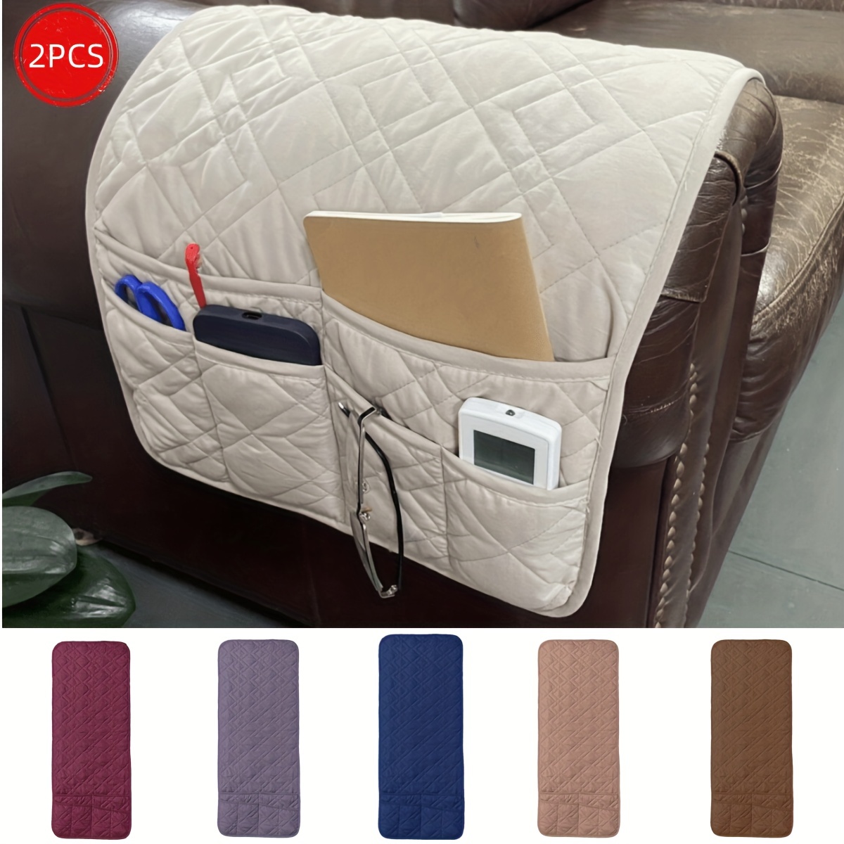 2pcs waterproof non slip sofa armrest cover checkered pattern sofa slipcover with 6 storage pocket sofa armrest cushion sofa cover filing polyster for living room home decor chair bedside all season universal slipcover