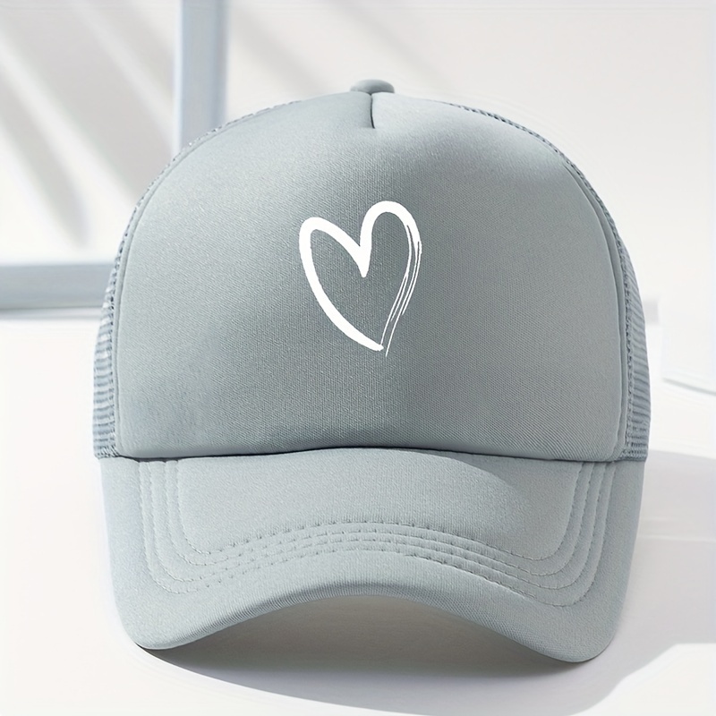 Heart Printed Trucker Hat Candy Mesh Dad Hat Baseball Cap for Women Men