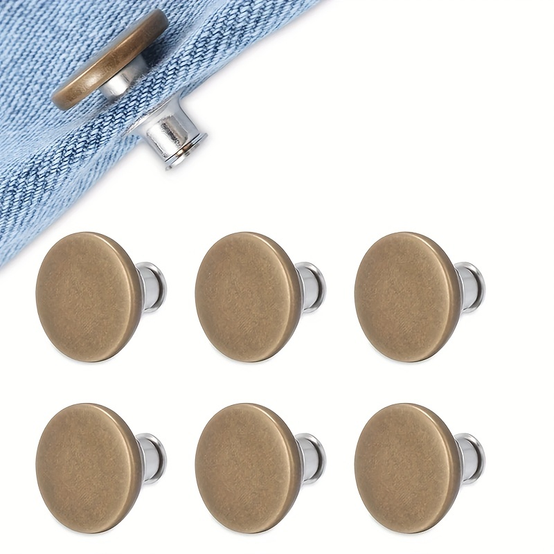 6 Pcs White Jean Button Pins Gold Pearl Jean Clips Pin Adjustable