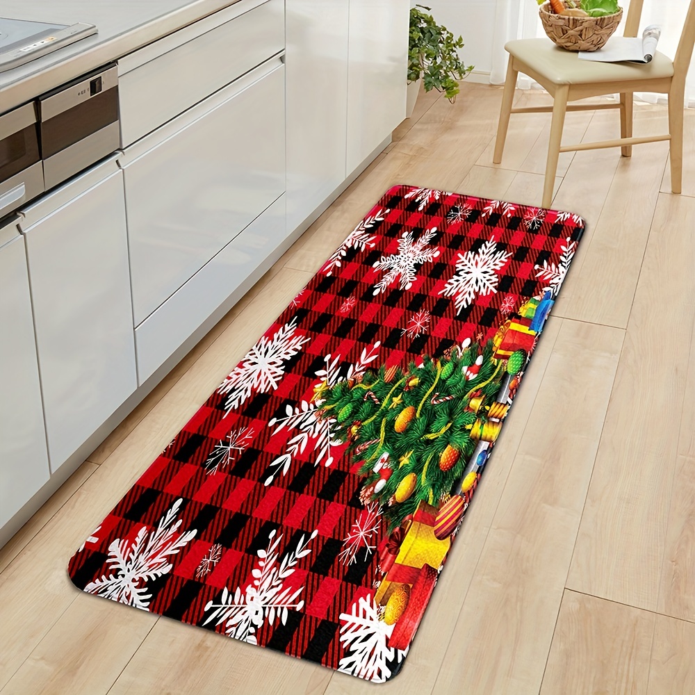 Golden Let It Snow Red Buffalo Plaid Kitchen Rug Anti Fatigue Winter  Christma