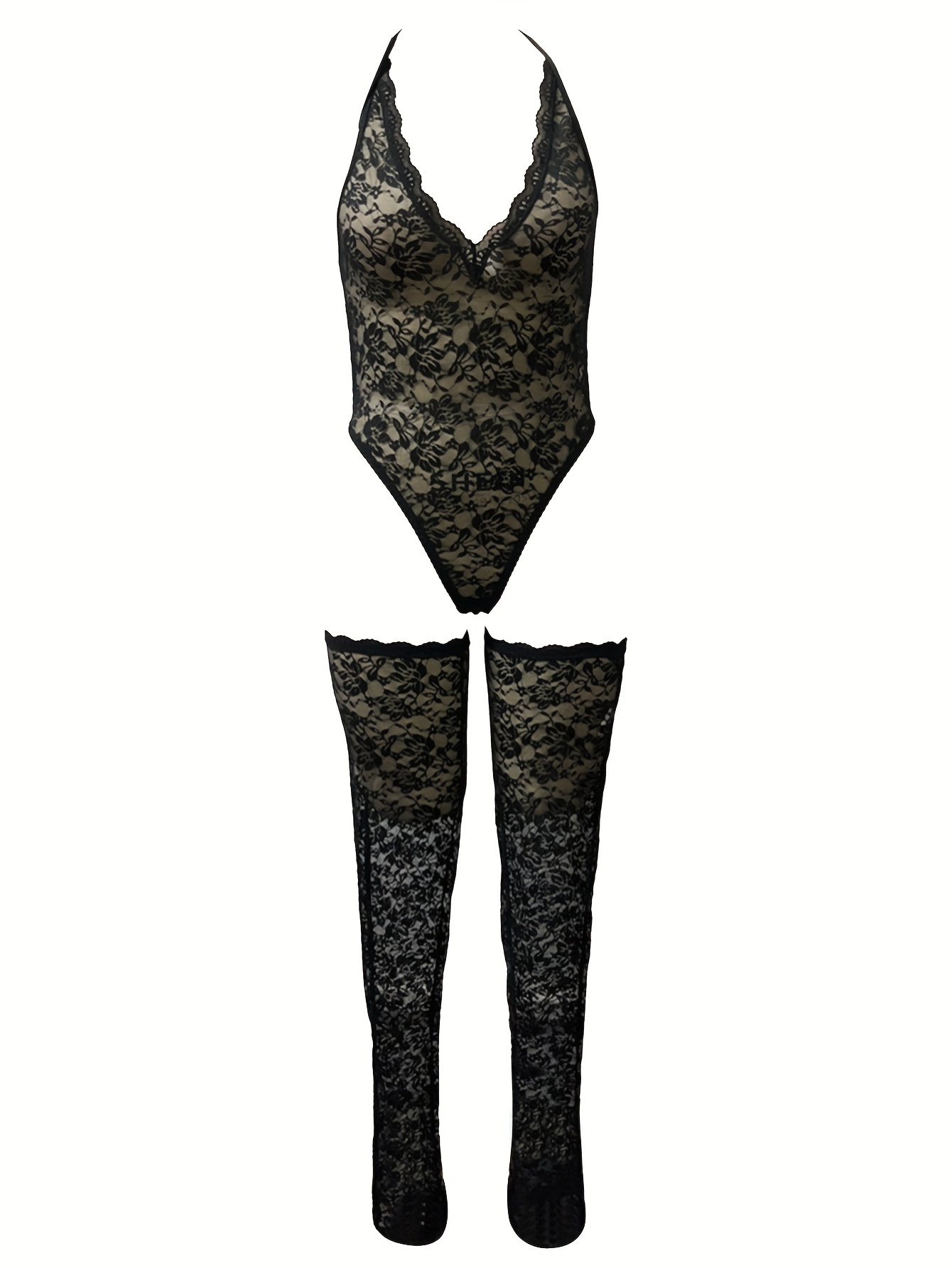 Plus Size Floral Jacquard Contrast Lace Sexy Teddy Bodysuit, Women's Plus  High Stretch Semi Sheer Sexy Teddy Bodysuit