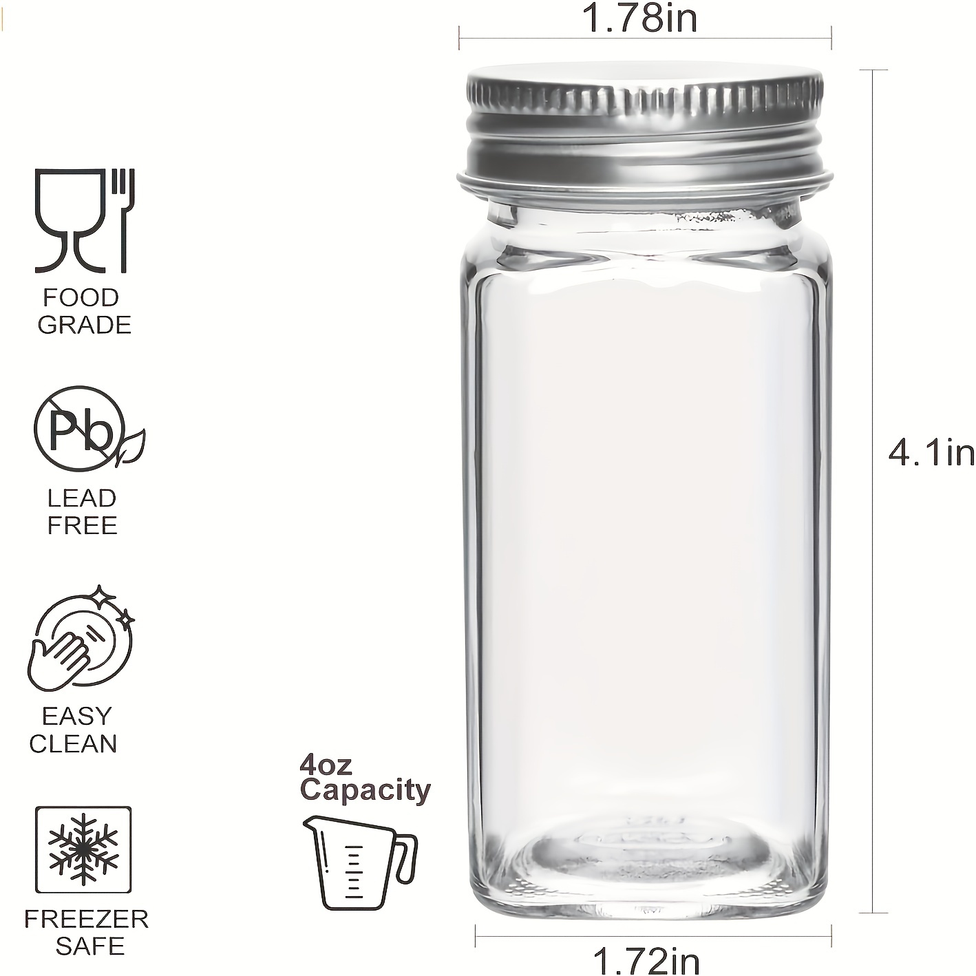 16PCS Glass Spice Jars with Lid Set- 5.7oz Empty Cone Spice Containers,  Herb Bottles with Stainless Steel Shaker Lids For Home Kitchen