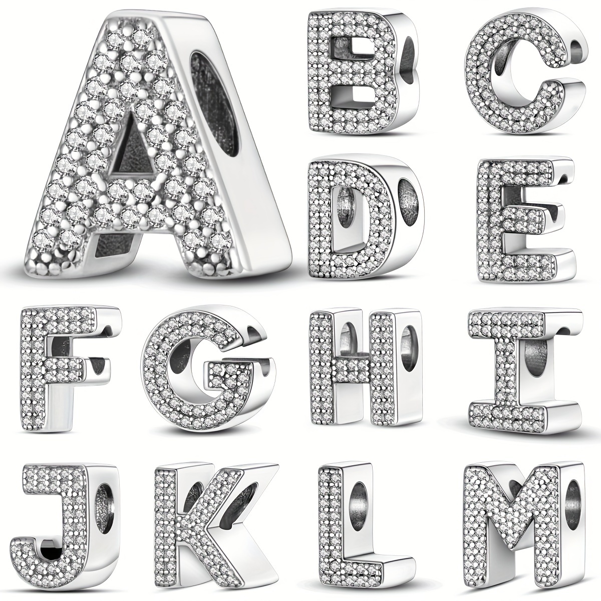 1pc A-M Letter Alphabet Charm Bead 925 Silver Plated Pendant Fit Original Bracelet Necklace Jewelry Making Gift for Women Mom,Temu