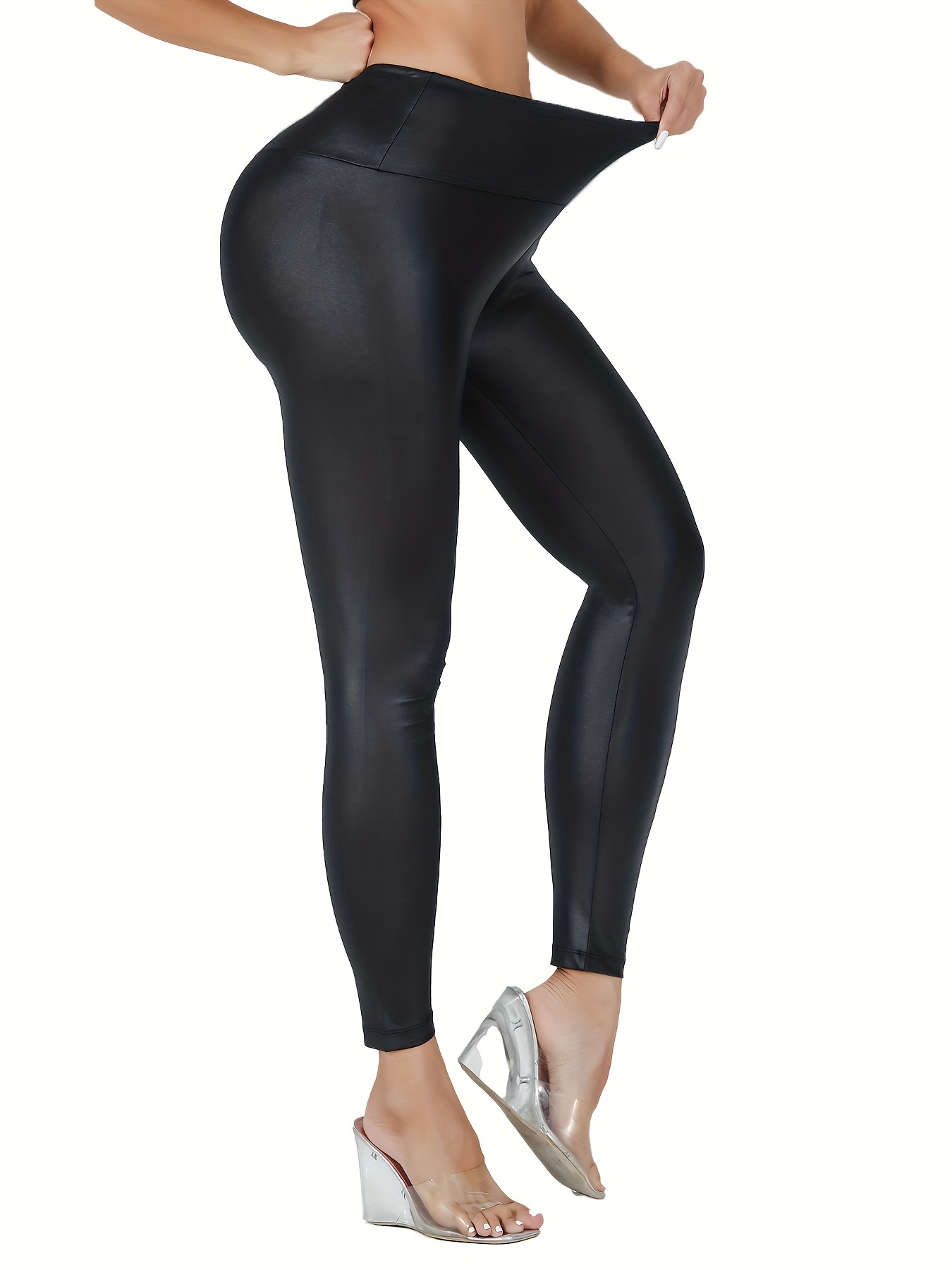Womens Glossy See-Through Leggings Stretchy Yoga Workout Skinny