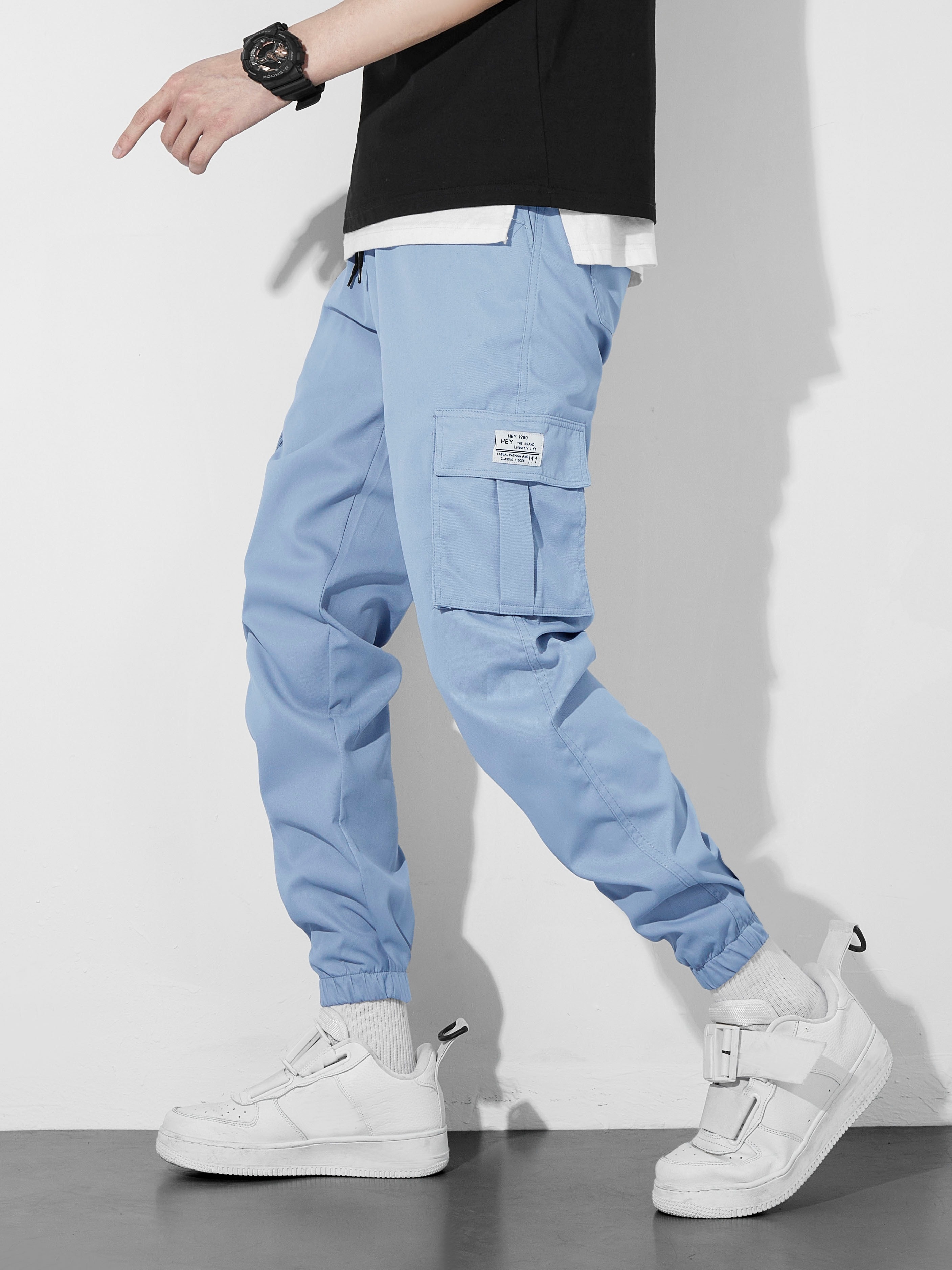 Solid Classic Design Pants, Men's Multi Flap Pockets Casual Joggers Autumn Summer Outdoor Cargo Pants,Casual,Temu
