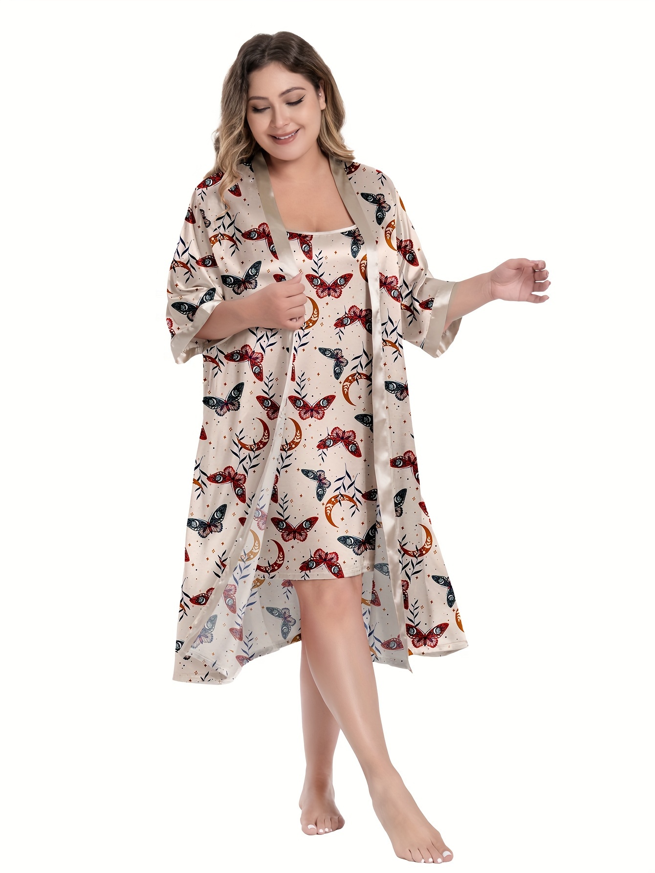 Plus Size Casual Nightgown Women's Plus Satin Contrast Lace - Temu Canada