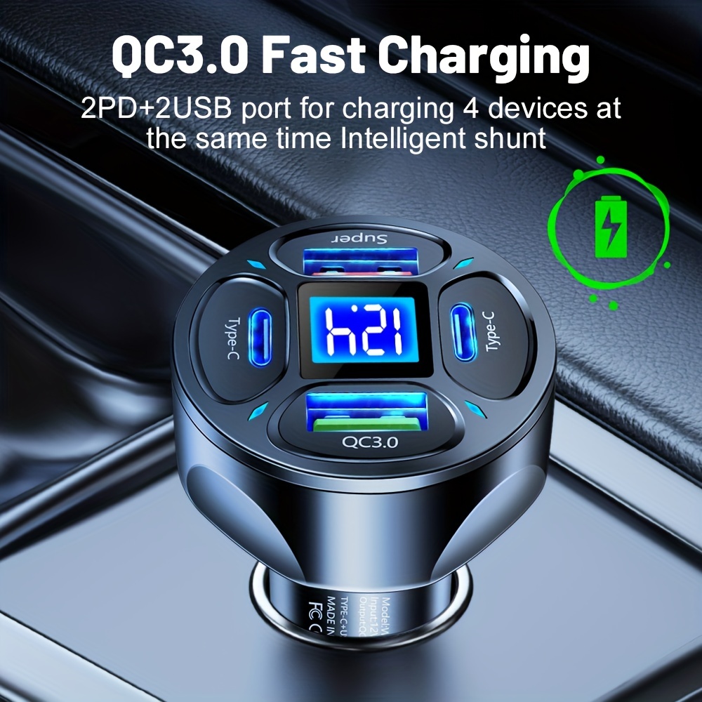 4 Ports Usb Car Charger Pd Qc3.0 Type C Fast Charging Fats - Temu