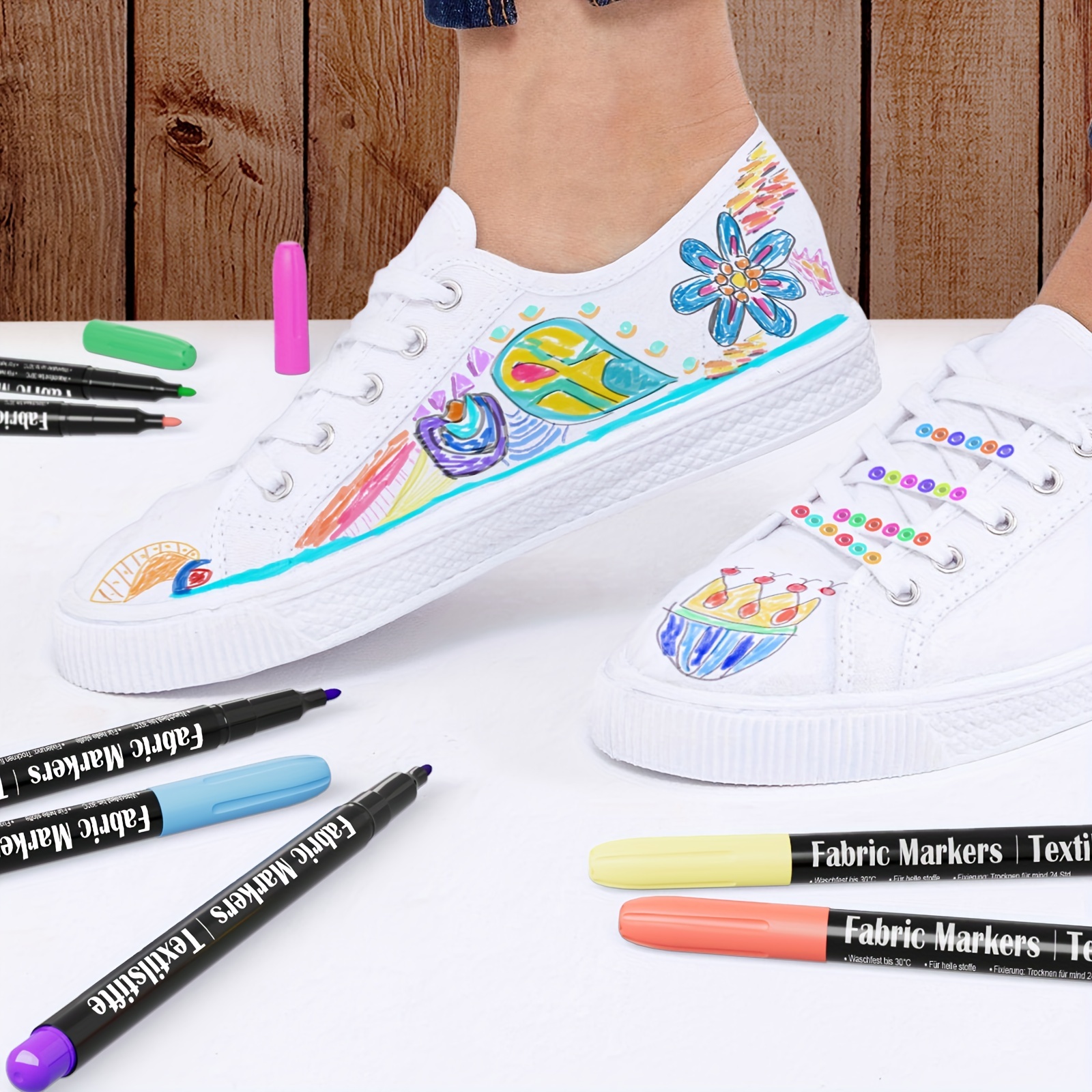White Fabric Markers Pens Set, Dual Tip Permanent Fabric Art Paint Pens for  T-Shirts Sneakers Canvas Bags Kids Adult Painting