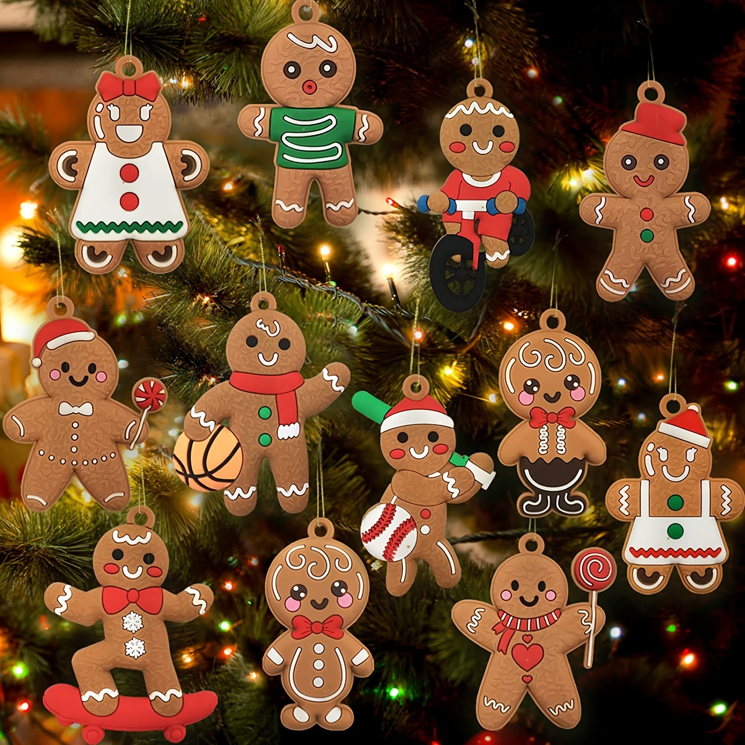 12pcs Christmas Gingerbread Man Ornaments for Tree Decorations