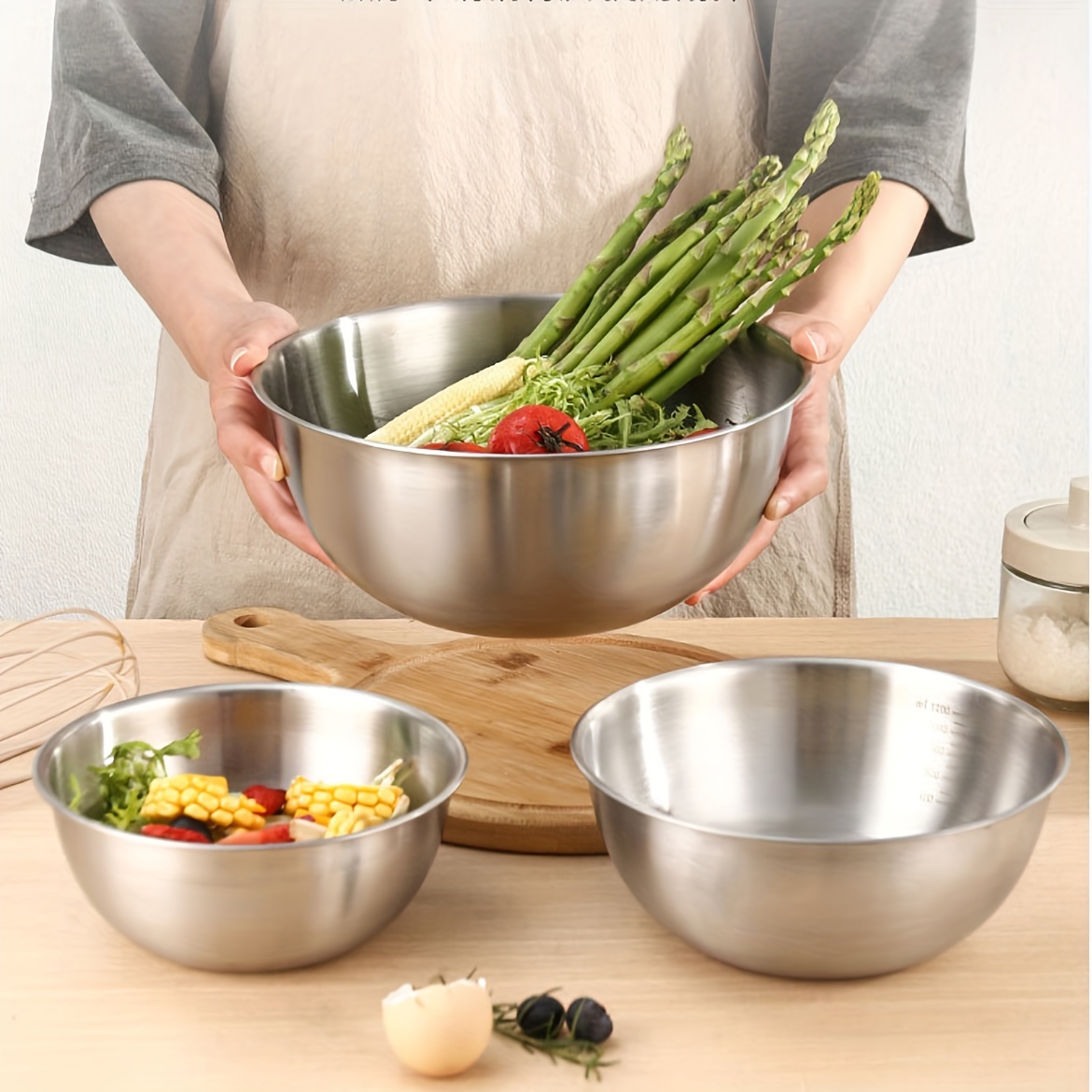 Stainless Steel Mixing Bowl Set, Nestable For Storage, Ideal For Mixing  Eggs, Salads And Baking, Kitchen Gadgets, Kitchen Supplies, Kitchen  Accessories, Home Kitchen Supplies - Temu