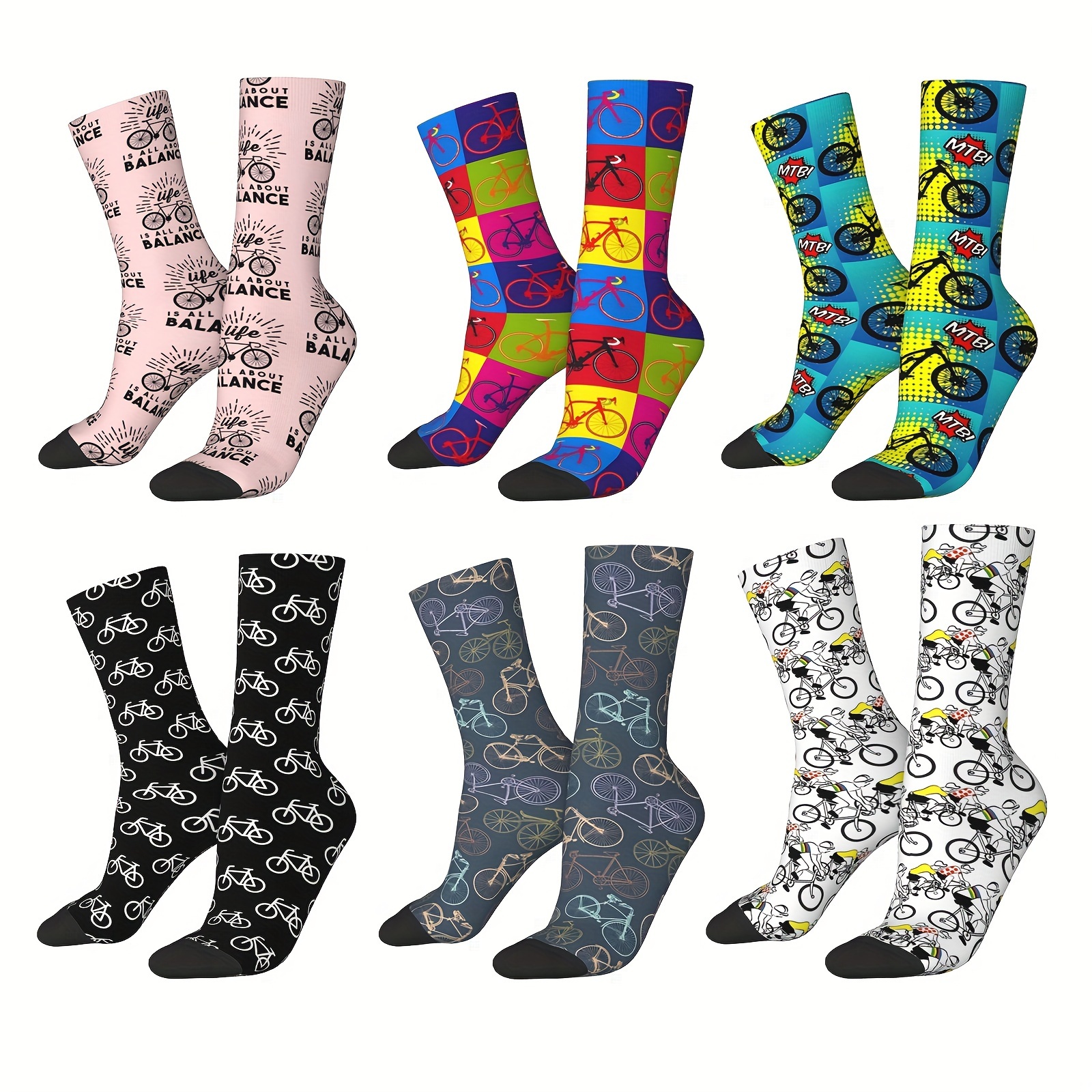 

1 Pair Of Men's Novelty Various Bicycle Pattern Crew Socks, Breathable Comfy Casual Unisex Socks For Men's Outdoor Wearing All Seasons Wearing