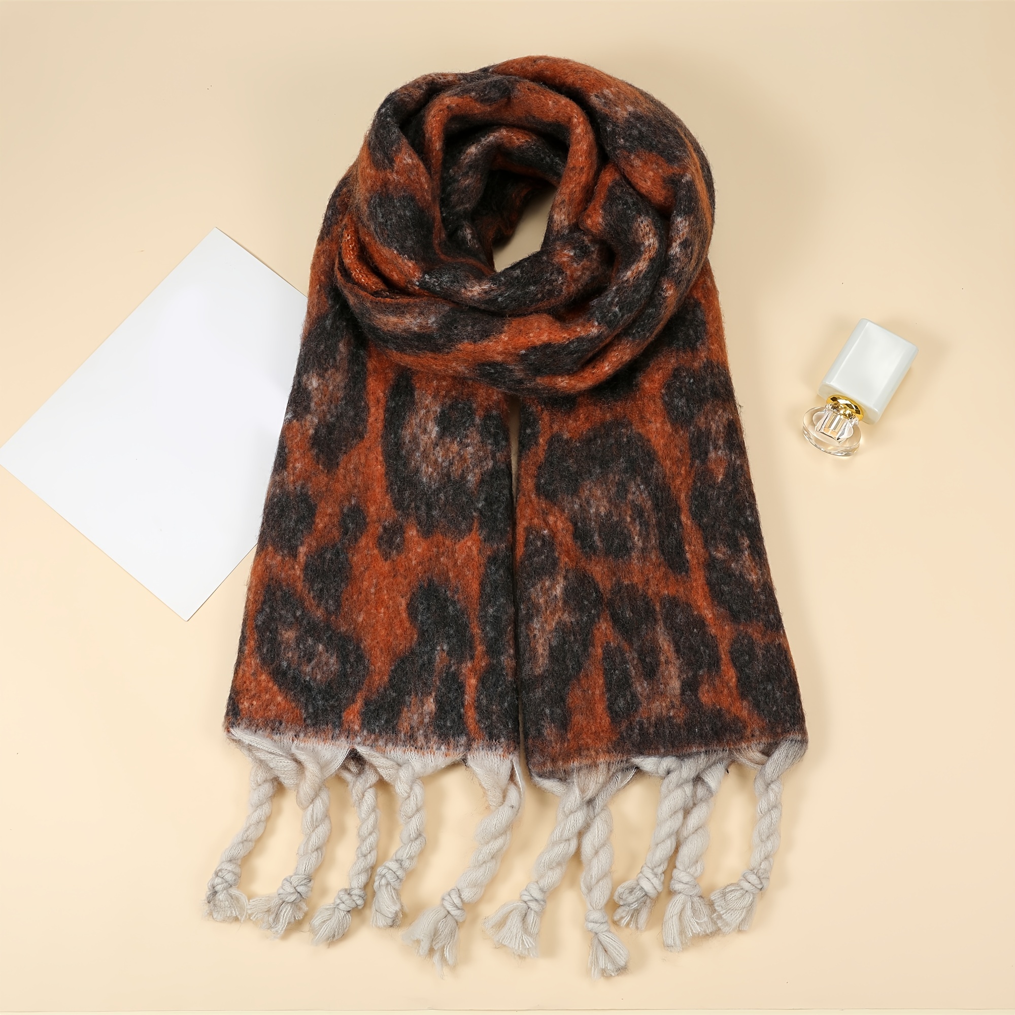 Leopard Print Scarf Orange Animal Print Warm Cosy Blanket Wrap Ladies  Winter Shawl