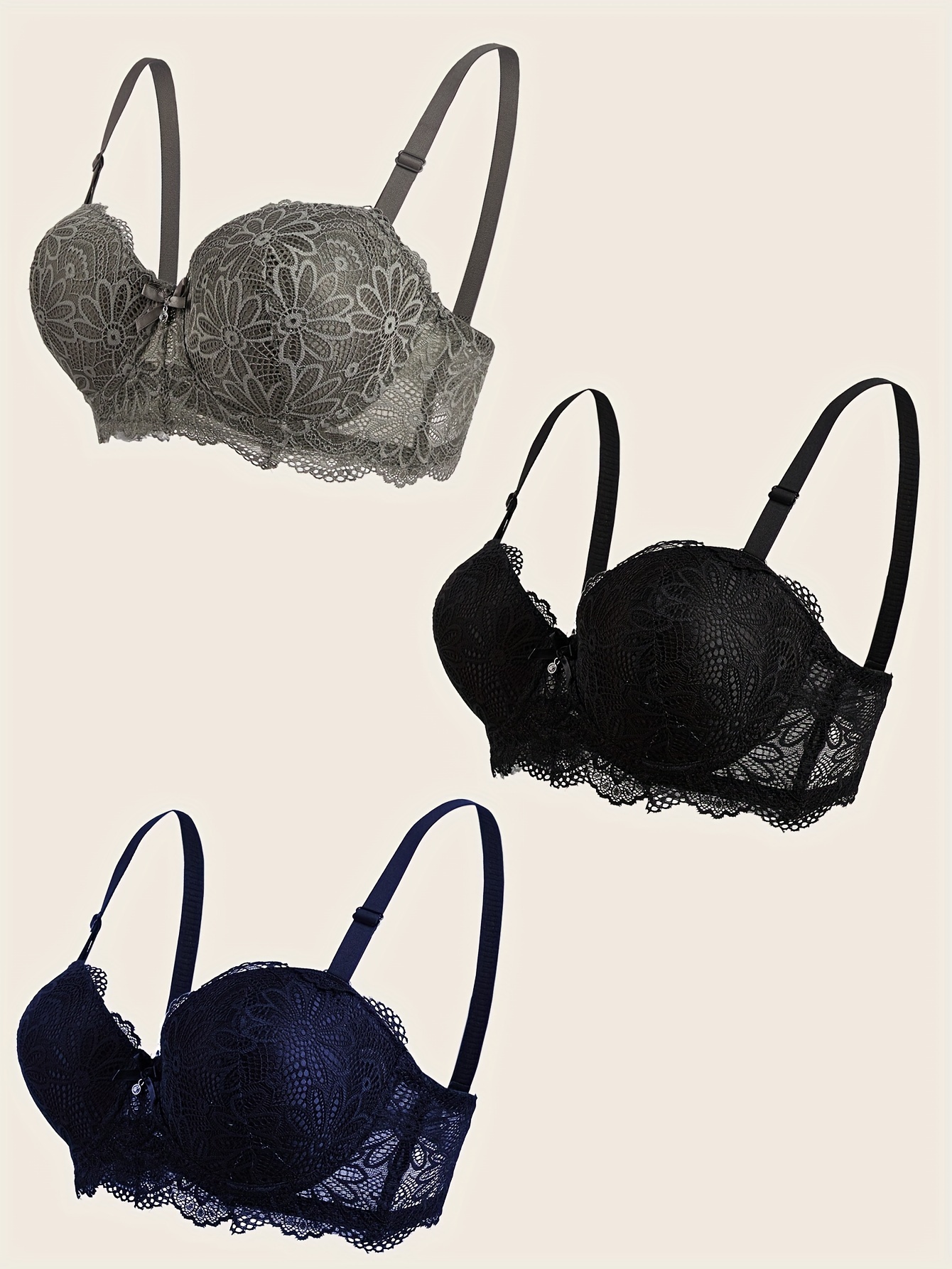Contrast Lace Push Bra Comfy Breathable Bow Tie Intimates - Temu