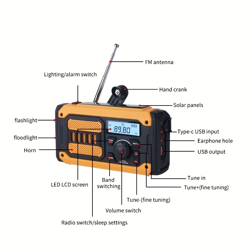 Radio météo portable d’urgence 5000 mAh, batterie rechargeable, accessoire  indispensable de survie, AM/FM/SM/NOAA avec port de charge USB de