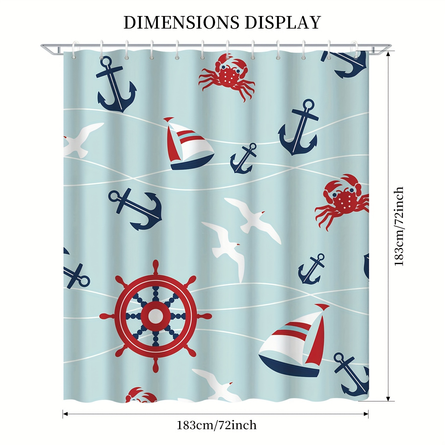 Sailboat Anchor Crab Printed Shower Curtain Waterproof - Temu
