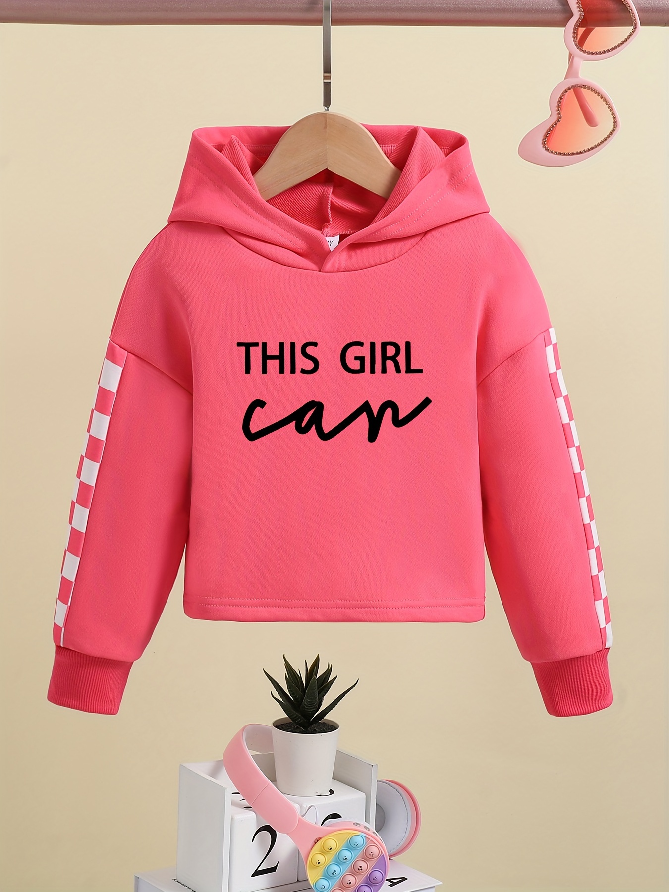 Girl Print Girls Trendy Plaid Long Sleeve Hoodie Sweatshirt Temu