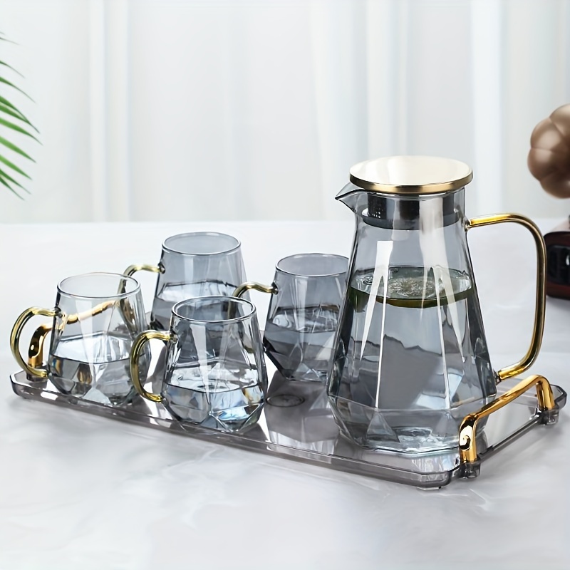 Jarra prémium con juego de vidrio, jarra de jugo/agua con vasos de cristal  (12 vasos de 10.1 fl oz y 1 jarra de jugo de agua de 1.3 litros), vaso