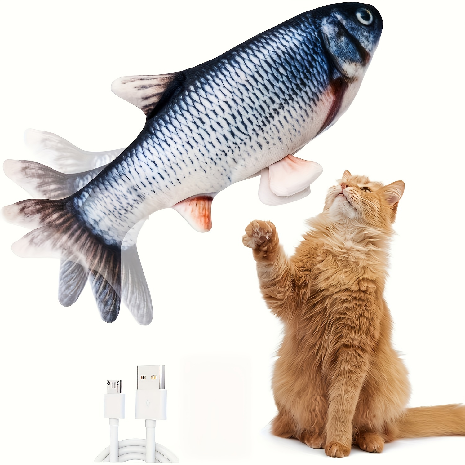 30CM Artificial Carp Fish Toy USB Recharging Electric Fish Cat Playing Fish  Toy Kitten Teaser Funny Jumping Fish Toy (Touch Style)- Dog Toys
