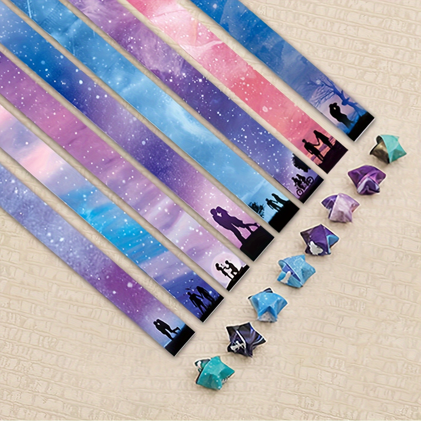 Origami Star Paper Strips, Blue Gradient Colors Lucky Star Paper