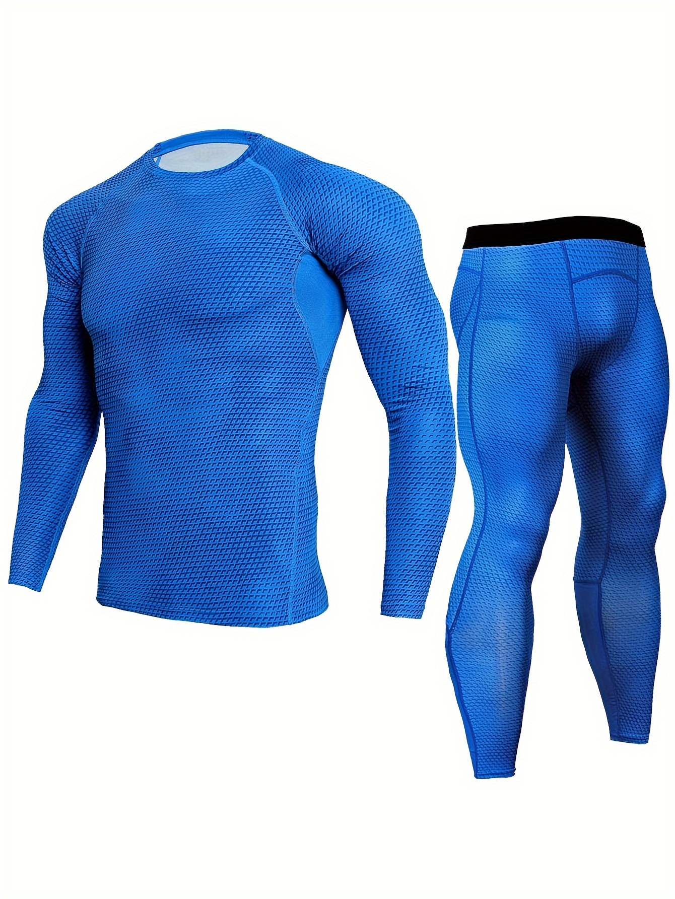 Pejock Sports Running Set for Men, Men's Compression Shirt Skin-Tight  Pants, uick Dry Fitness Tracksuit Suit Two-piece Gym Light Blue 3XL (US  Size:14)