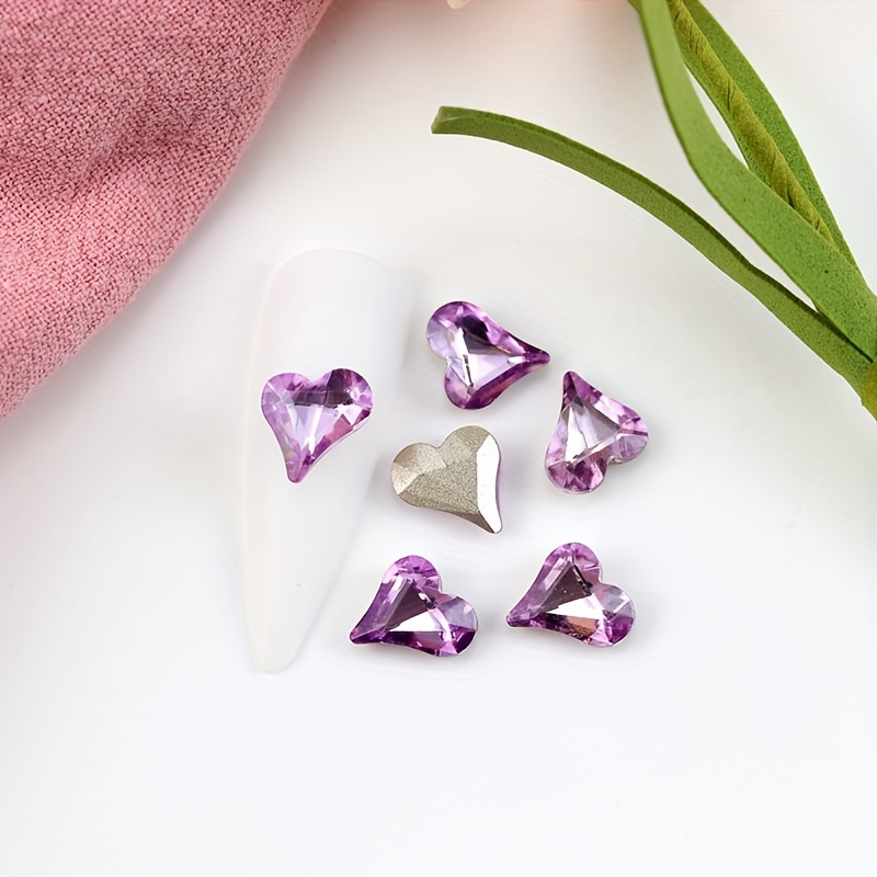 10PCS/Pack Pointed Bottom Nail Rhinestones Heart Purple Crystal