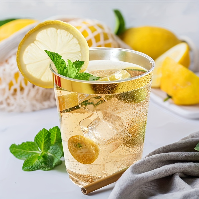 50PCS 9oz Plastic Cups Clear - Disposable Cups with Silvery Rim