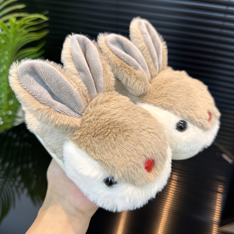 Cute Cartoon Rabbit Furry House Shoes For Girls Comfortable Non Slip Soft Bottom Walking Shoes For Indoor Winter