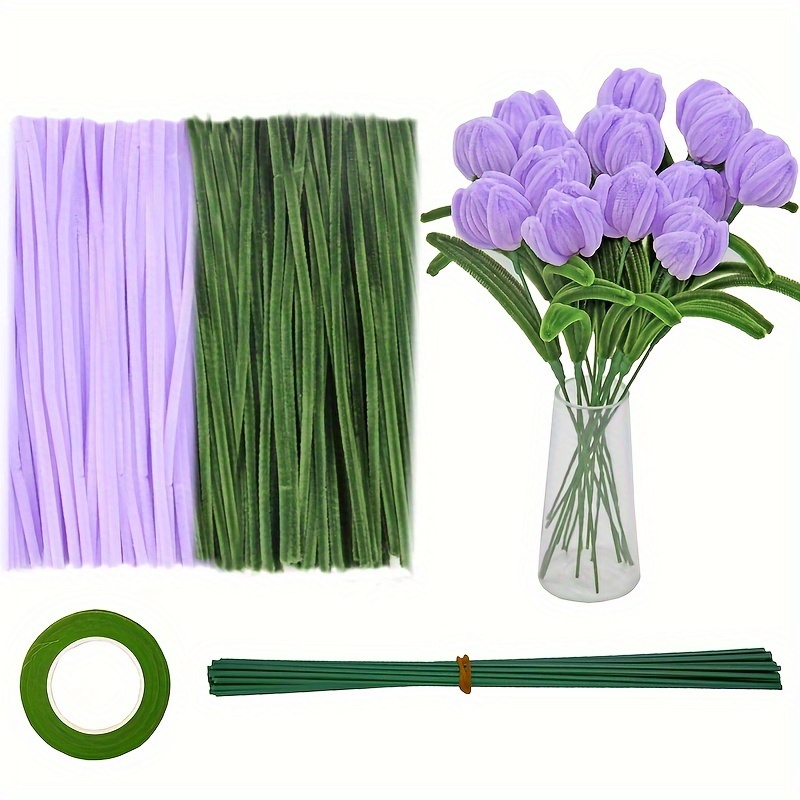  200pcs Pipe Cleaners Craft Supplies, Chenille Stems Flower  Craft Kit Beautiful Cleaners Craft Flower Making DIY Tulip Bouquet Making  for Art Classroom Mother's Day(Purple) : Arts, Crafts & Sewing