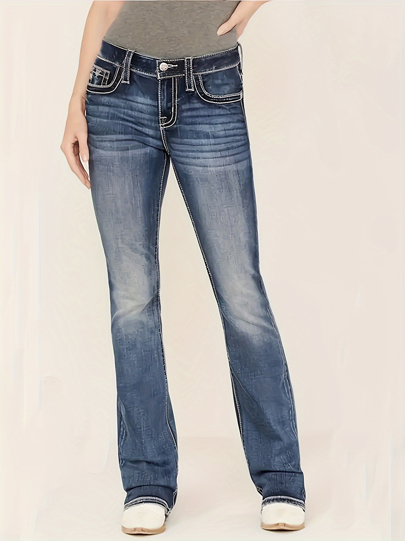 Y2K Mudd Bootcut Jeans Women's size 7 Medium Wash Red Stitching