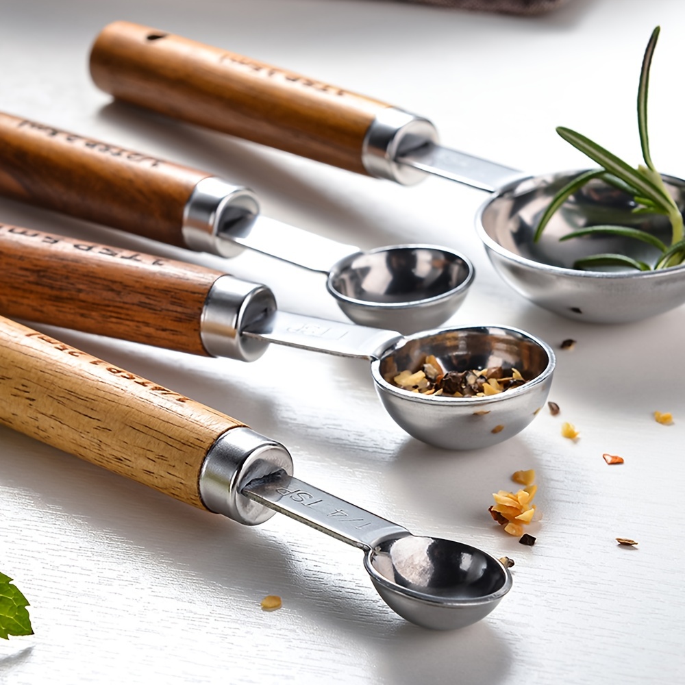 Measuring Cups And Measuring Spoons Set, Multifunctional Stainless Steel  Measuring Spoon With Wooden Handle, Measuring Cup, Graduated Measuring Spoon  Set, Baking Tool For Cooking And Baking, Apartment Essentials, Back To  School Supplies 
