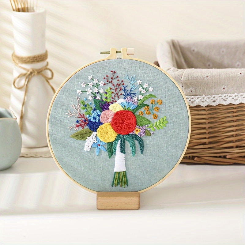 Embroidery Kit Beginners Practicing Flower Pattern Material - Temu