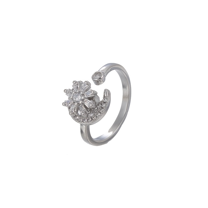 Rotating Daisy Moon Crystal Spinning Ring, Adjustable