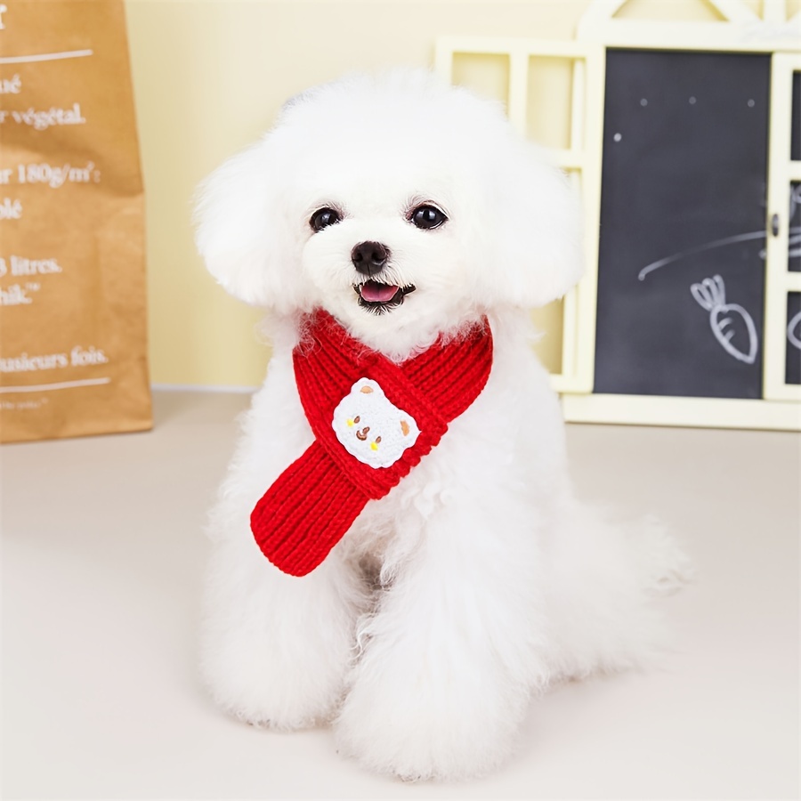 Dog Scarf, Pet Knitted Warm Scarf, Dog Red Cute Scarf, Puppy Accessories