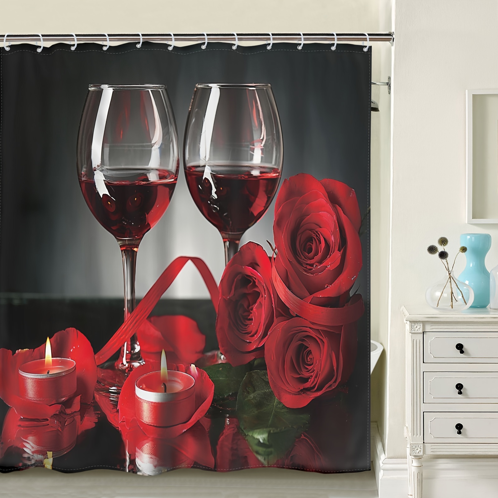 1pc Red Wine Rose Pattern Shower Curtain, Waterproof Polyester Shower  Curtain Including 12 Plastic Hooks, Aesthetic Bathroom Partition Curtain,  Bathro
