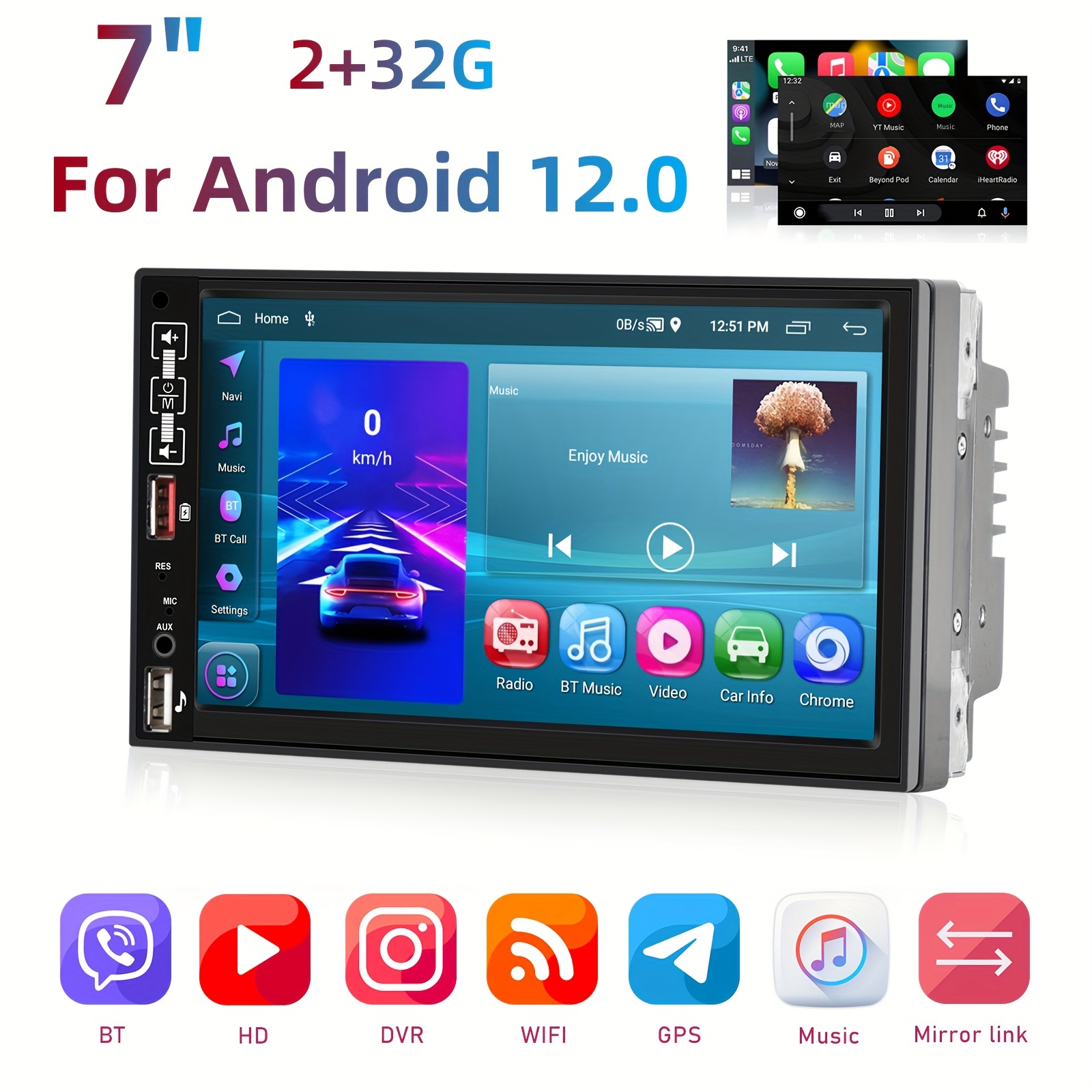 1 + 16G 8 Unique 1Din Android 10.0 Autoradio Stéréo GPS Sat WiFi RDS Unité  principale + Caméra arrière - Temu France