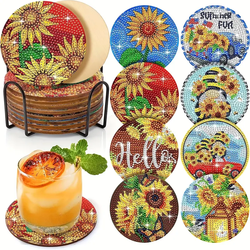 Sunflower Diamond Painting Coasters, 5d Diamond Art Kits For Adults Kids,  Flowers Diamond Painting Coasters With Holder For Spring Summer House Decor  - Temu France