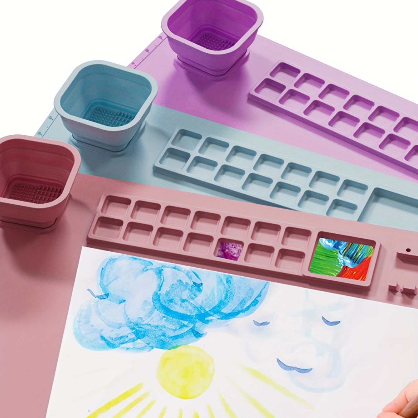 Silicone Painting Mat - 19.7X15.7 Silicone Art Mat with 1  Water Cup for Kids - Silcone Craft Mat has12 Color Dividers - 2 Paint  Dividers (White) : Arts, Crafts & Sewing