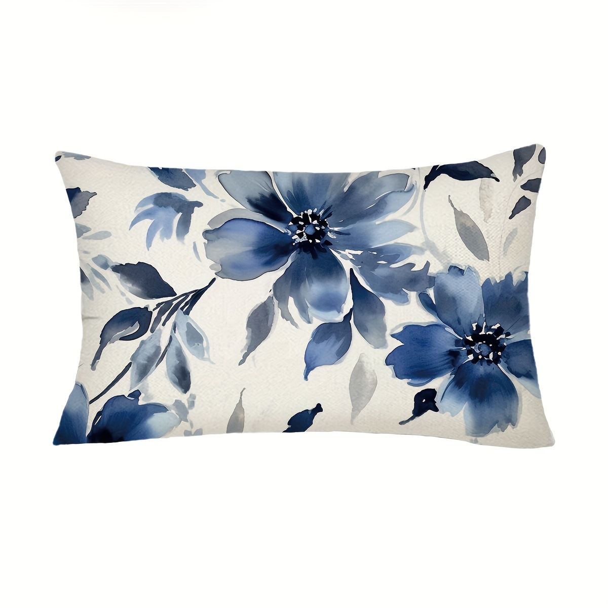 TEMU 1pc Floral Throw Pillow Cover, Blue And White Watercolor Flowers Decorative Cushion Cover, Home Decor For Couch Sofa Living Room Bedroom, Without Pillow Insert
