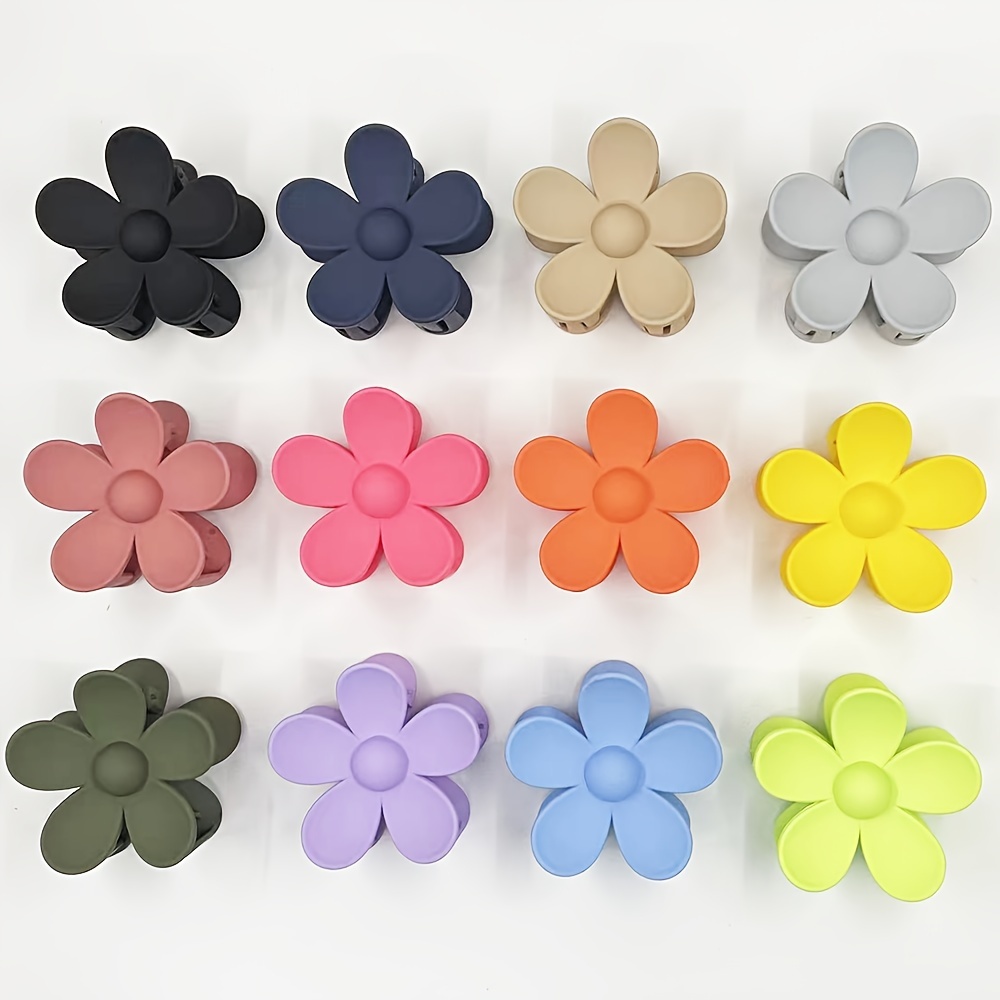 

12 Pcs Vintage Candy Color Flower Shaped Hair Claw Clips, Nonslip Hair Clips For Women, Strong Hold Hair Accessory For Thick, Thin And Other Hair Types
