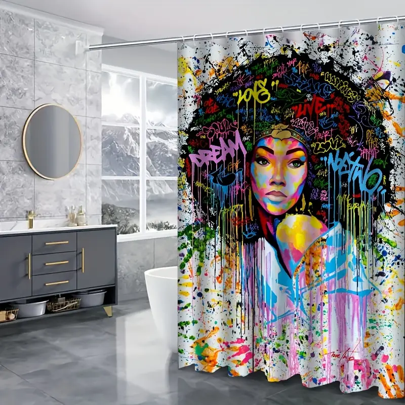 Bathroom Sets Rugs Shower Curtain Set Abstract Pop Black Art Temu