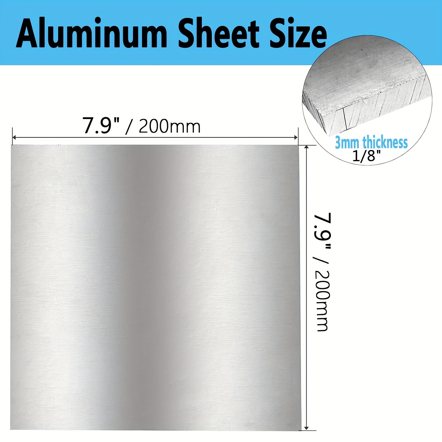 1pc Piastra In Alluminio 6061 200 X 200 X 3 Mm, Circa 1/8 Di Spessore